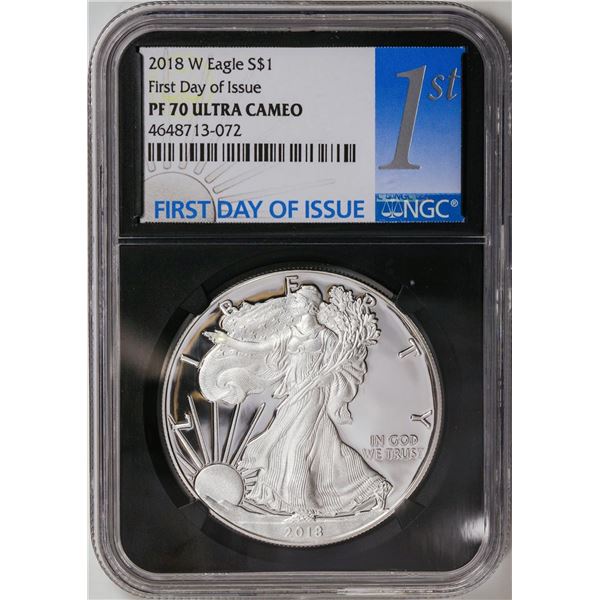 2018-W American Silver Eagle .999 Fine Silver Dollar Coin NGC PF70 Ultra Cameo