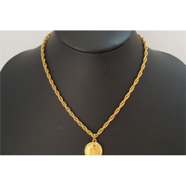Chanel Vintage Gold-tone Metal 31 Rue Cambon Medallion on Long Double Link Chain