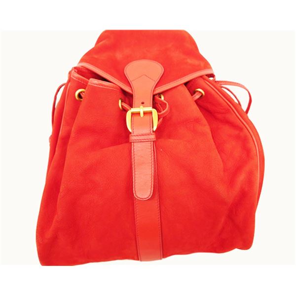 Gucci Red Suede Leather Drawstring Flap Backpack