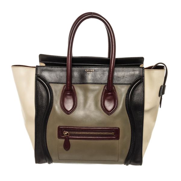 Celine Black Green Multicolor Leather Micro Luggage Handbag