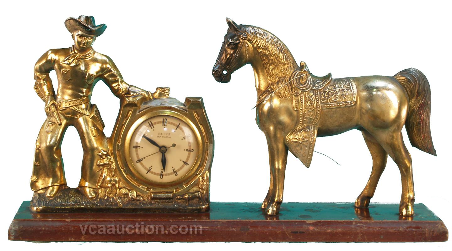 Electric Animated Cowboy w/ Horse Mantel Clock
