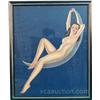 Image 1 : Pin-Up Girl On Half Moon Print (Nude) In Frame - 22" x