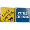 Image 1 : Lot Of 2 Cattle Crossing Metal Signs: 1 Blue w/ Embosse