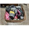 Image 2 : 3 BOXES OF ASSORTED EXERCISE EQUIPMENT, LARGE GREY EXERCISE BALL, WEIGHT POLES, 3 PCS BELL WEIGHTS,