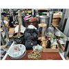Image 2 : LARGE METAL FRAMED TABLE OF ASSORTED SPA SHOES, BLANKETS, PRODUCTS, GARBAGE CANS, & MONEY PLANT
