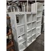 Image 2 : 3 WHITE WOOD ASSORTED SIZED SHELVING UNITS & IKEA RUN OFF DESK