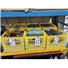Image 1 : 6 YELLOW CRATE OF ASSORTED DECORATIVE GLASS BOTTLES, COFFEE MUGS & HEAVY DUTY LIFTING STRAPS