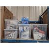 Image 1 : 4 PLASTIC BIN OF ASSORTED CLEANING, KITCHEN & HALLOWEEN ITEMS