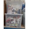 Image 2 : 4 PLASTIC BIN OF ASSORTED CLEANING, KITCHEN & HALLOWEEN ITEMS
