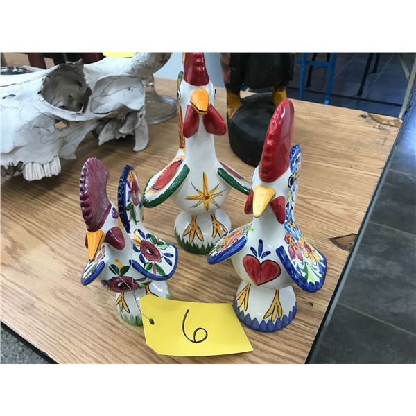 3- Roosters, Hand Painted