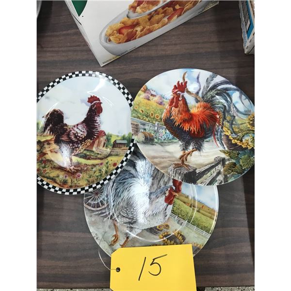 3 Plates and Roosters