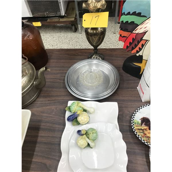 Vase, Pie Pans and 2- Display Plates