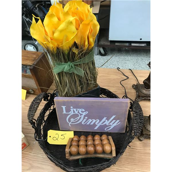 Wire Tray, Sign and Flowers