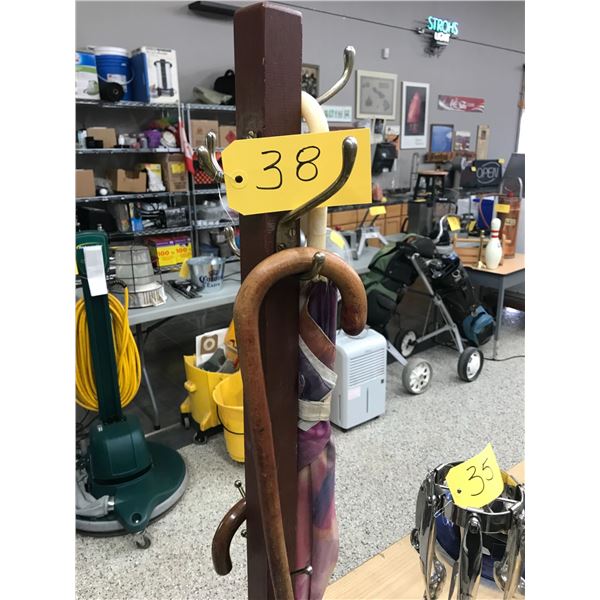 Coat Stand c/w 2 Canes, Suitcase