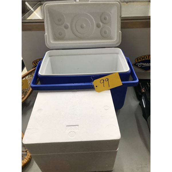 Blue Cooler and White Styro. Box