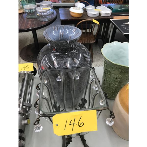 Wood Basket and 2- Vases