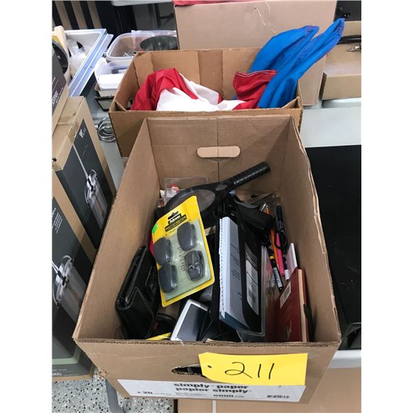 2- Boxes of Misc. Office and 2- Flags