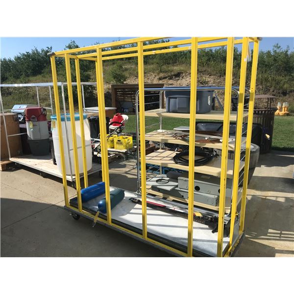 Yellow Cart on Wheels, 76” Long, 77” Tall, 26” Wide