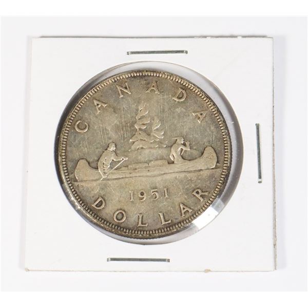 #22 1951 CANADIAN $1 VOYAGEUR SILVER DOLLAR COIN