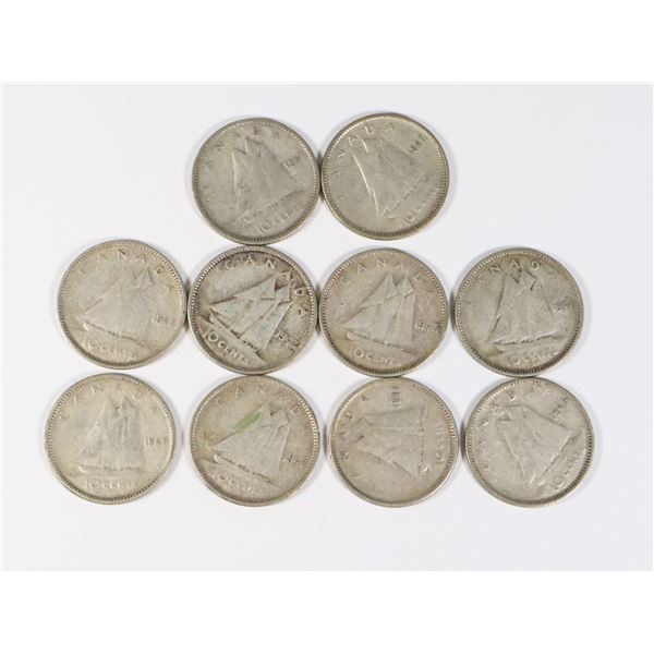 #47 SILVER LOT OF 10 CANADIAN DIMES 10 CENT