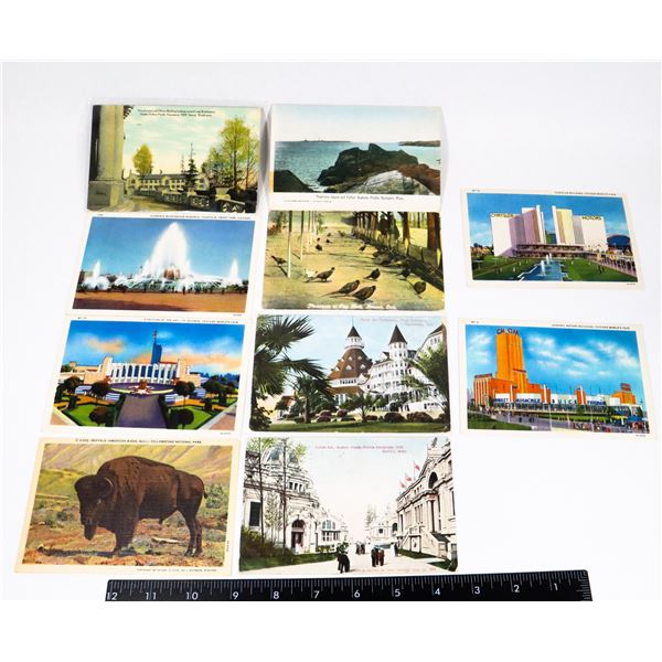 #1232 LOT OF 9 VINTAGE AMERICAN COLOUR POSTCARDS