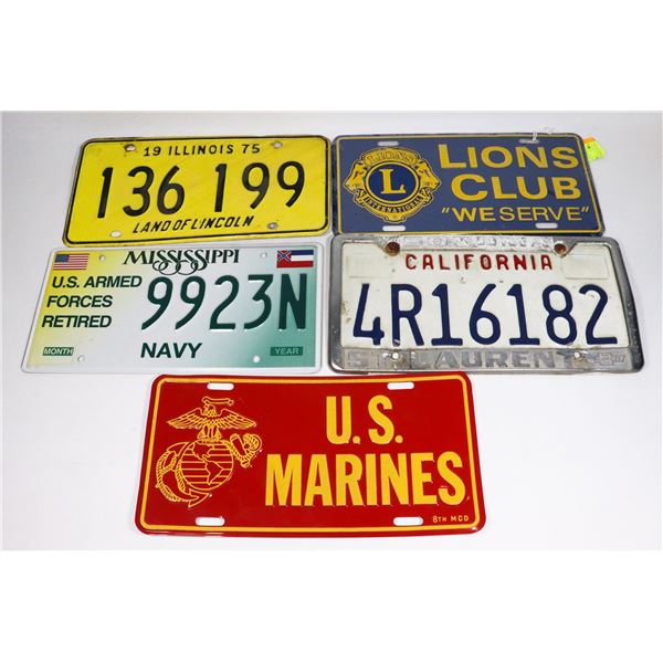 LOT OF 5 U.S. LICENSE PLATE