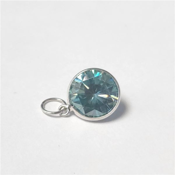 14K White Gold Greenish Blue Moissanite(2ct) Pendant (~Size )(Ring is resizable for $40) (~length in