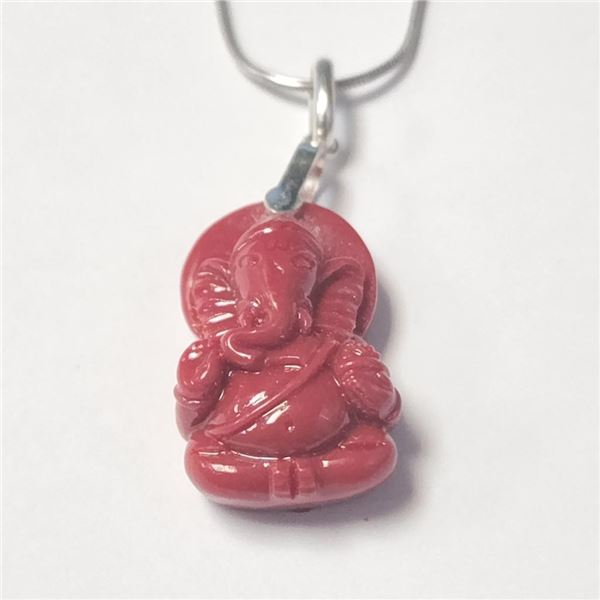 Silver Poly Coral Ganesh 16" Necklace (~Size )(Ring is resizable for $40) (~length inches), Suggeste