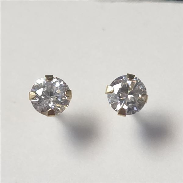 14K Yellow Gold Cubic Zirconia Earrings (~Size )(Ring is resizable for $40) (~length inches), Made i