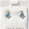 Image 1 : 10K Yellow Gold Blue Topaz(0.4ct) Diamond(0.06ct) Earrings (~length inches), Made in Canada, Suggest