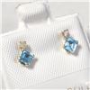 Image 2 : 10K Yellow Gold Blue Topaz(0.4ct) Diamond(0.06ct) Earrings (~length inches), Made in Canada, Suggest