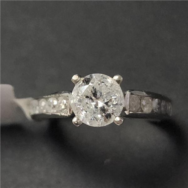 14K White Gold Diamond (1.05Ct,I1,H) Diamond (0.45Ct,Si1-2,G-H) Ring (~Size 6.5)) (~weight 3.95g), M