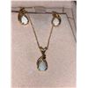 Image 1 : ESTATE ASSET - Ladies Vintage 14K Gold Tear Drop Opal Pendant, Chain and earring set