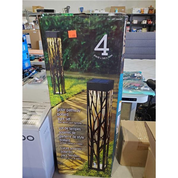 Solar Pathway Bollard Light Set  - Tree Motif Pattern - 4 pack