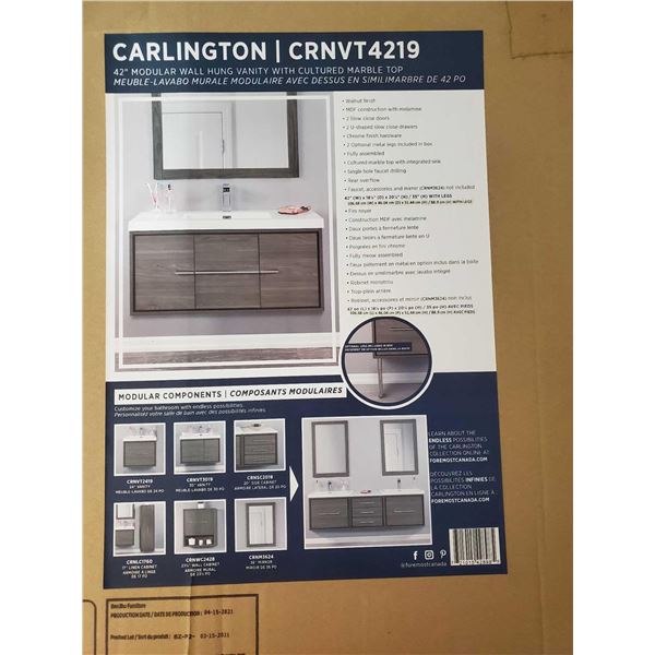 NEW Carlington 42" Modular Wall Hung Vanity with Cultured Marble Sink Top