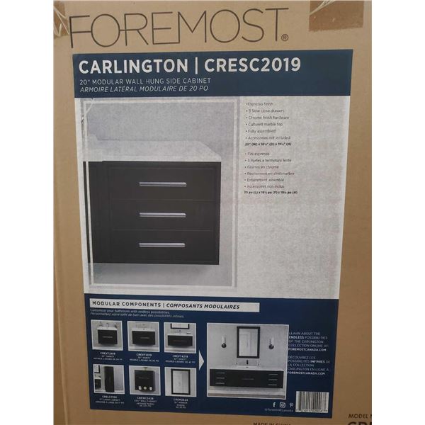 NEW Carlington 20" Wall Hung Side 3 drawer Cabinet esspresso