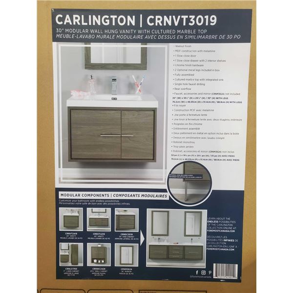 NEW Carlington 30' Modular Wall Hung Bathroom Sink Vanity (Walnut)
