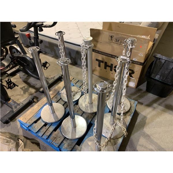 Lot of 7 Metal & Chain Crowd Line Barriers