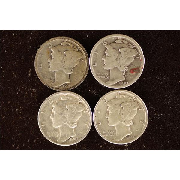 1924, 1930, 1945 & 1945-D SILVER MERCURY DIMES