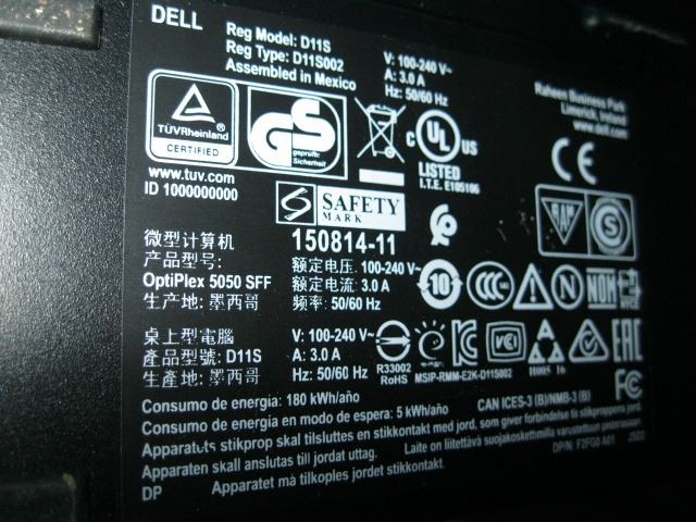 DELL COMPUTER MODEL D11S, W/DDR4 8GB RAM, 512 GB HD