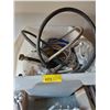 Image 1 : TUB OF VARIOUS SIZE STAINLESS STEEL BRAIDED HOSE, DISHWASHER ELBOWS, SPARE WASHER HOSE, ETC.