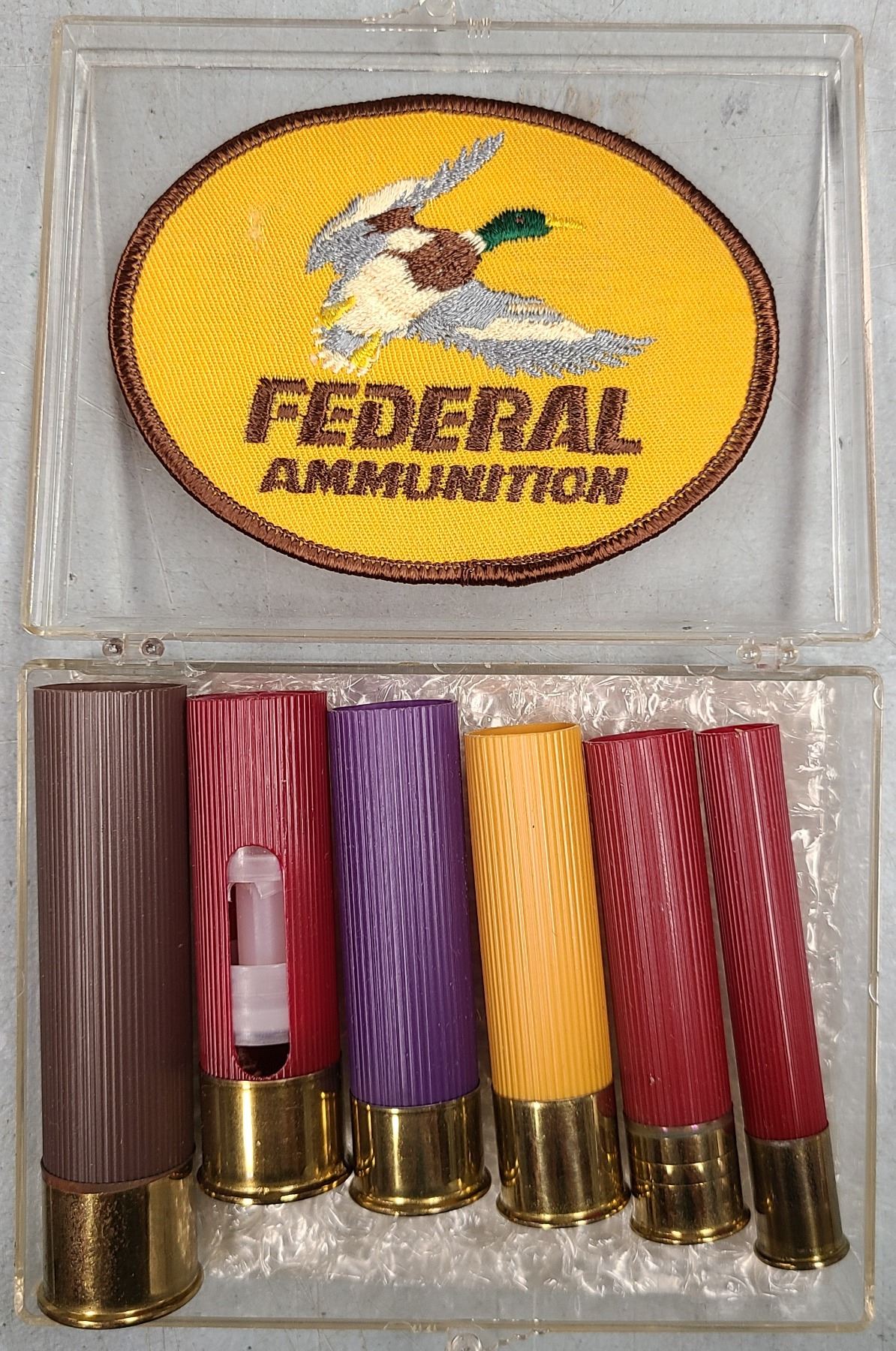 Federal Sample Shells Federal Ammunition Salesman Samples Shotgun Shells c/w Cloth Patch