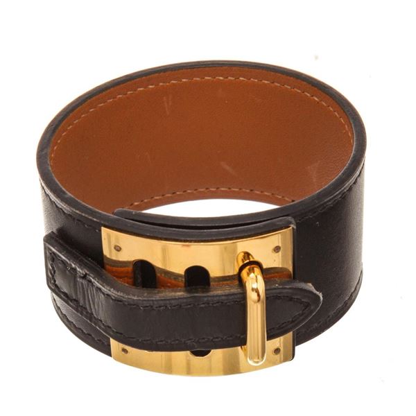 Hermes Black Wide Leather Bracelet