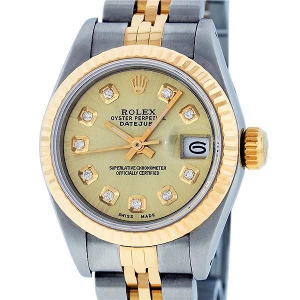 Rolex Ladies 2 Tone Champagne Diamond 26MM Datejust Wristwatch