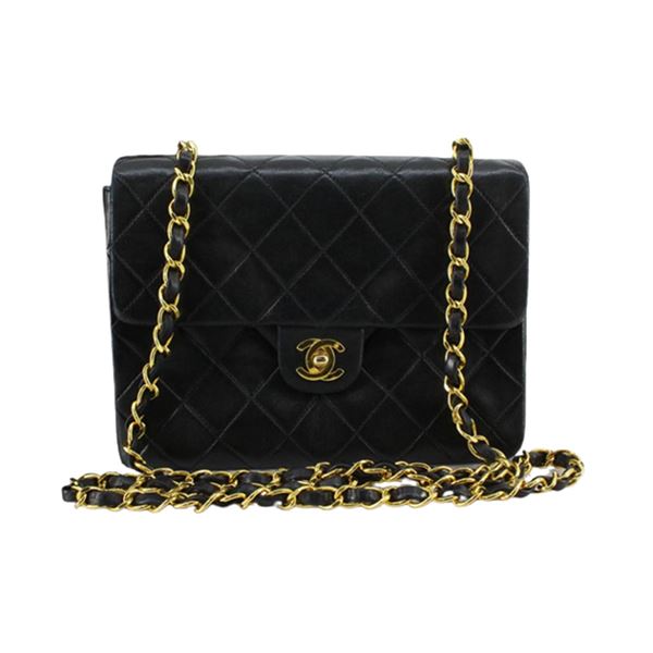 Chanel Vintage Black Quilted Lambskin Leather Mini Flap Shoulder Bag