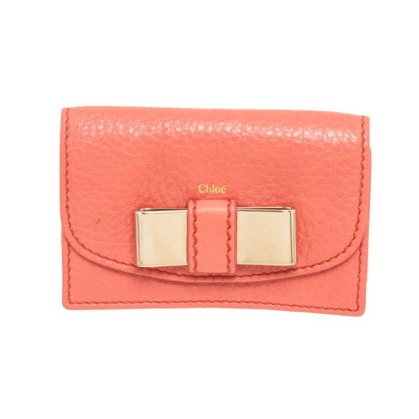 Chloe Orange Leather Bow Card Holder Wallet
