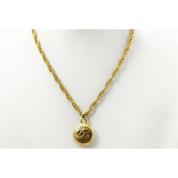 Chanel Gold-tone Metal CC Logo Sunburst Pendant Necklace