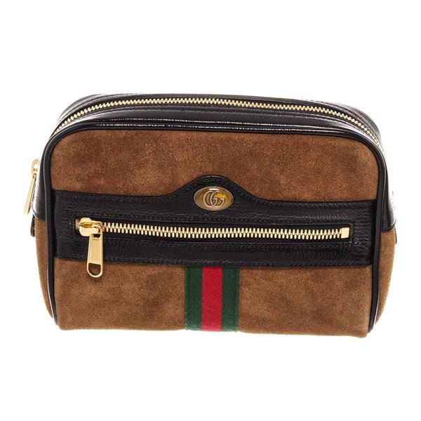 Gucci Brown Suede Ophidia Web Small Waist Bag