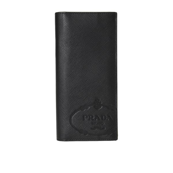 Prada Black Saffiano Leather Logo Vertical Long Bifold Wallet