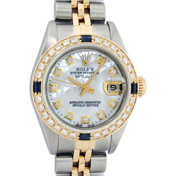 Rolex Ladies 2T 26 MOP Diamond & Sapphire Datejust